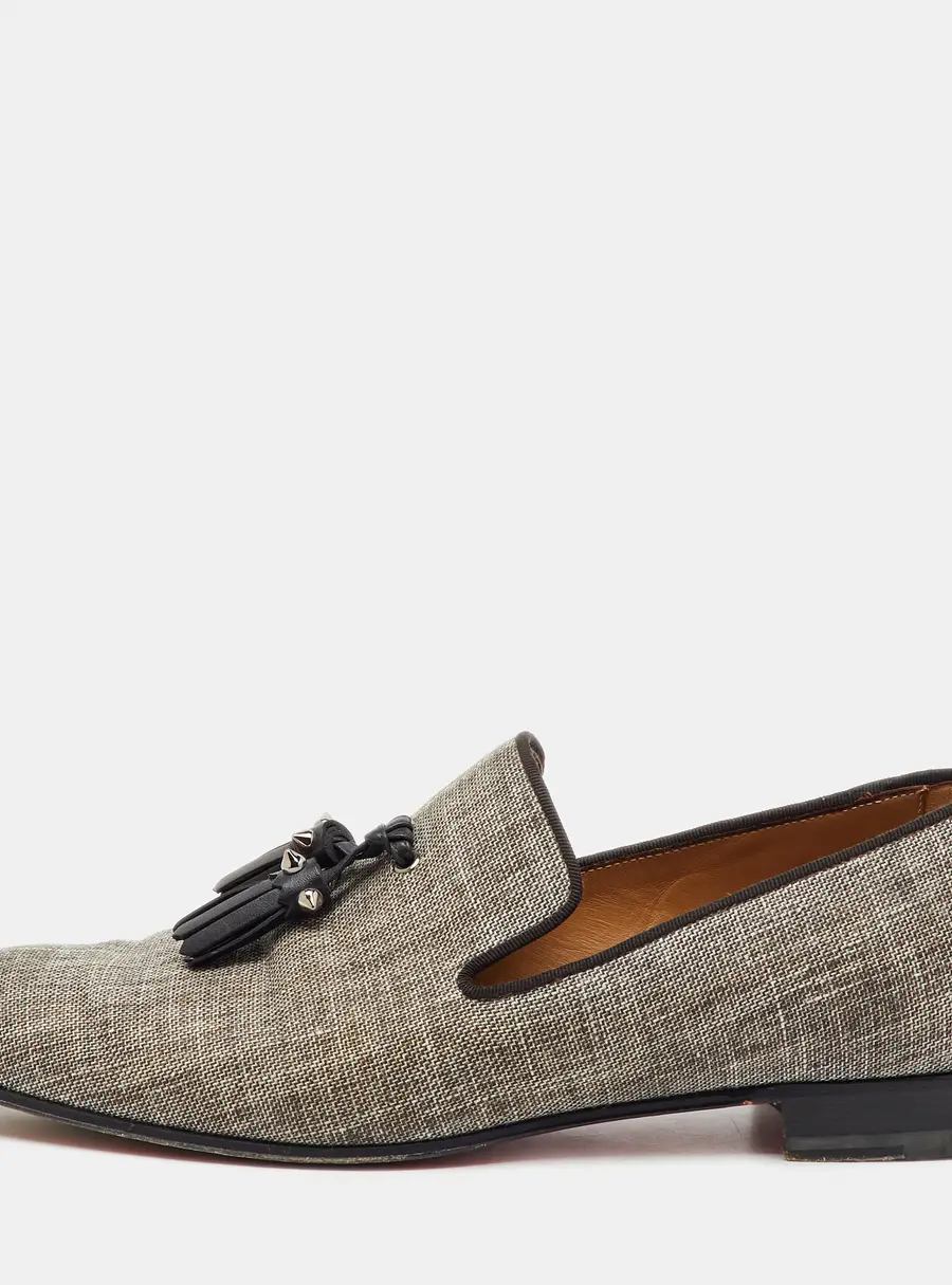 Christian Louboutin Grey/Black Fabric Dandelion Tassel Loafers Size 41