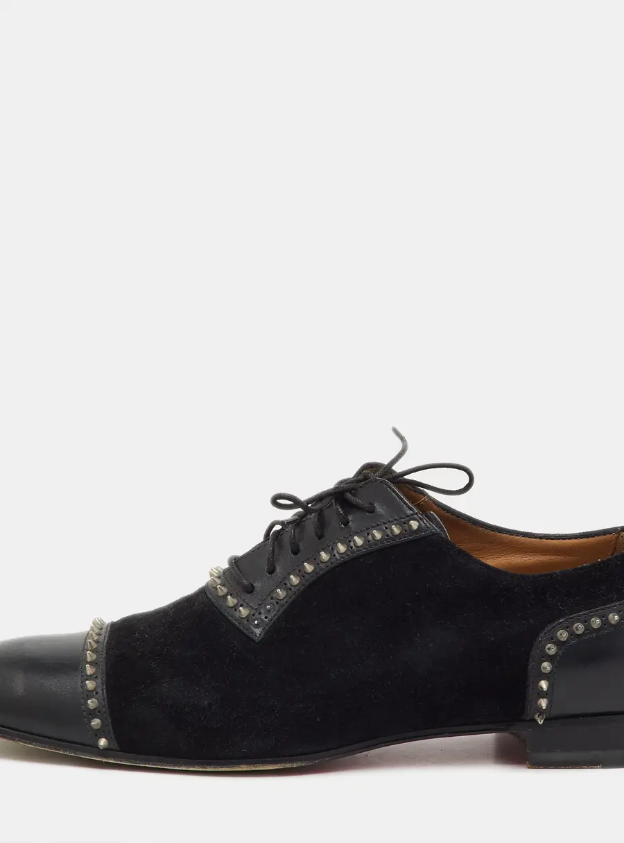 Christian Louboutin Black Suede and Leather Spiked Mr Blake Lace Up Oxfords Size 41.5
