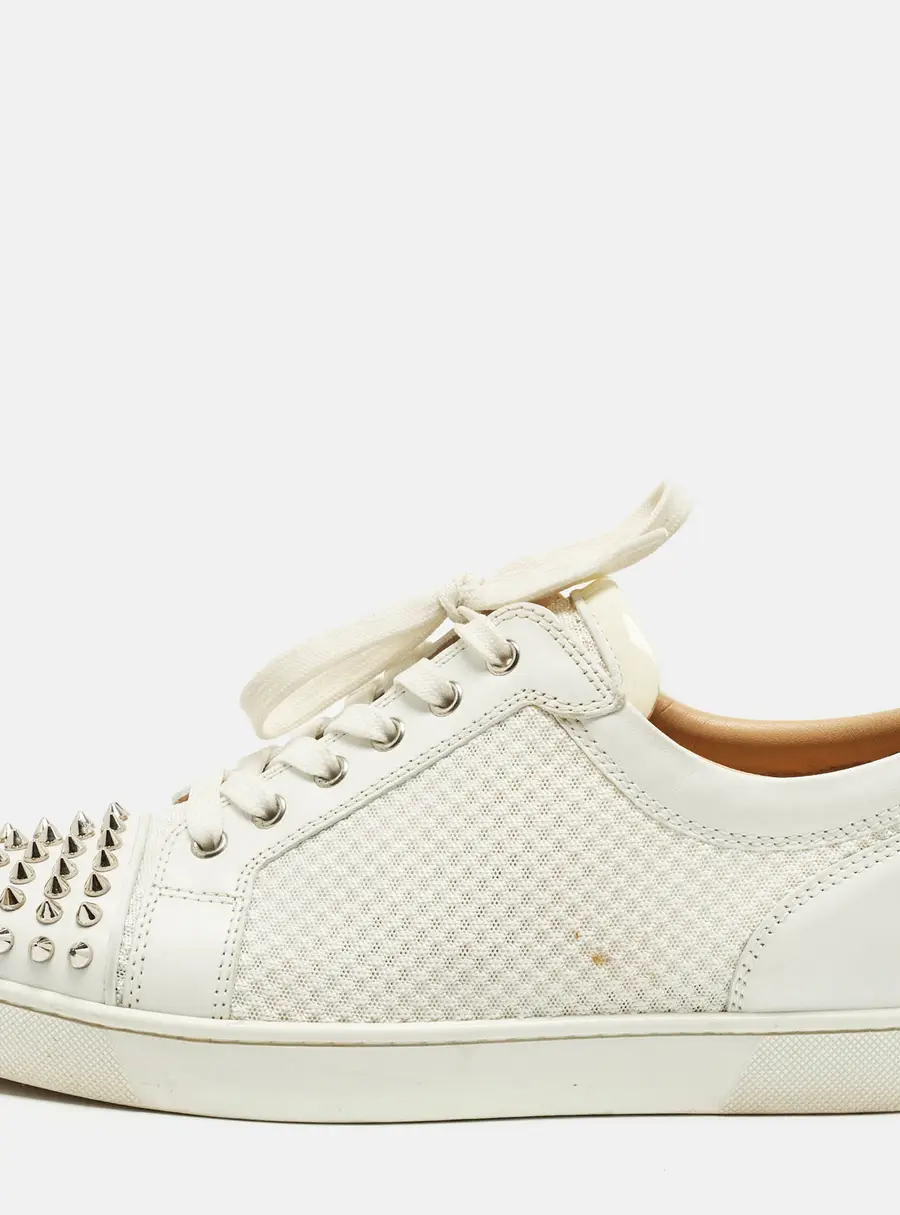 Christian Louboutin White Leather and Mesh Louis Spikes Lace Up Sneakers Size 43