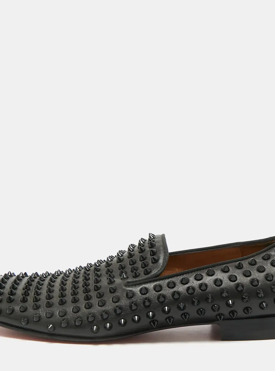 Christian Louboutin Dandelion Spikes Size 44 Black Leather Smoking Slippers