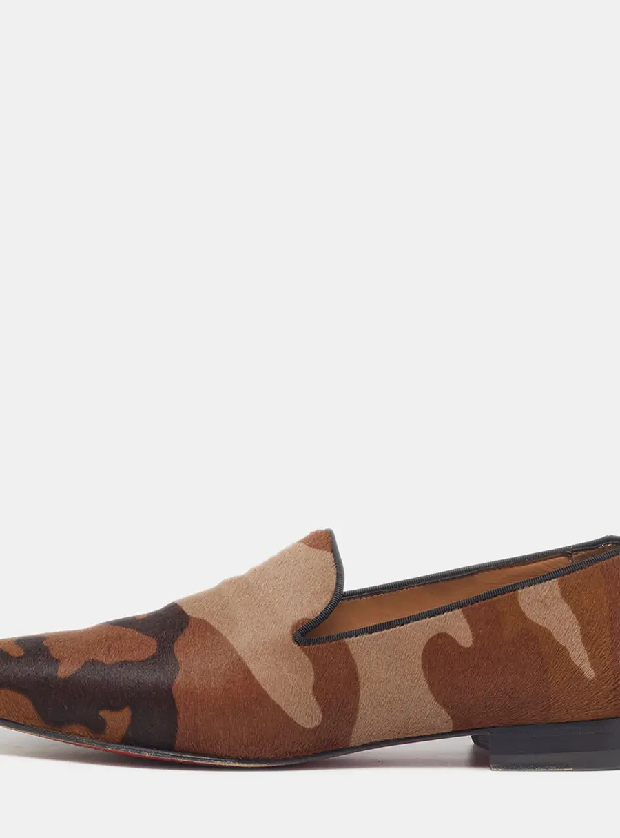 Christian Louboutin Henri Size 44 Brown Camouflage Calf Hair Smoking Slippers