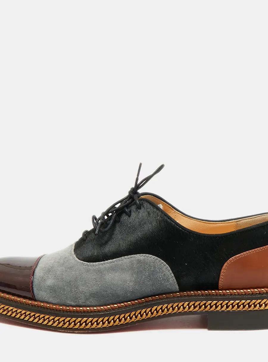 Christian Louboutin Size 39.5 Multicolor Calf Hair and Patent Leather Oxfords