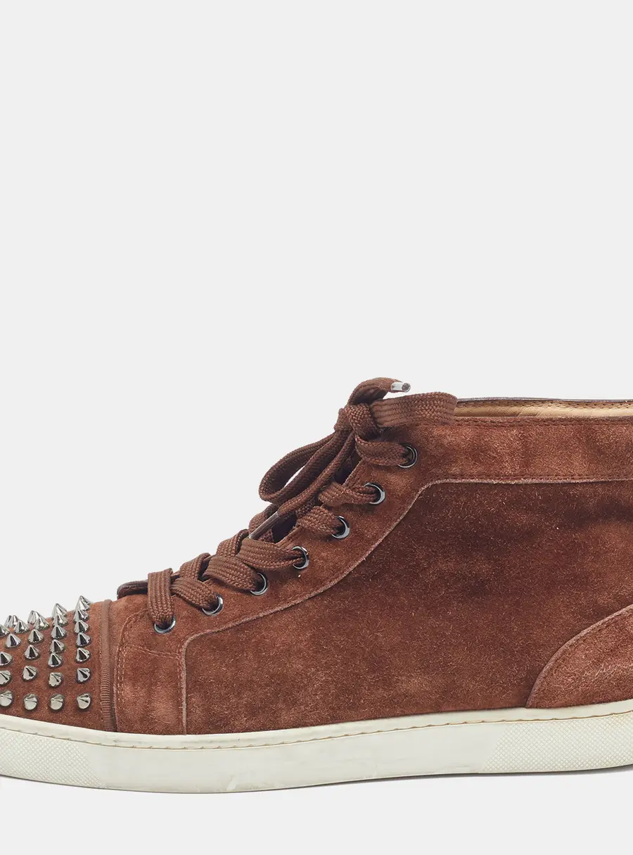 Christian Louboutin Lou Spikes Size 43 Brown Suede High Top Sneakers