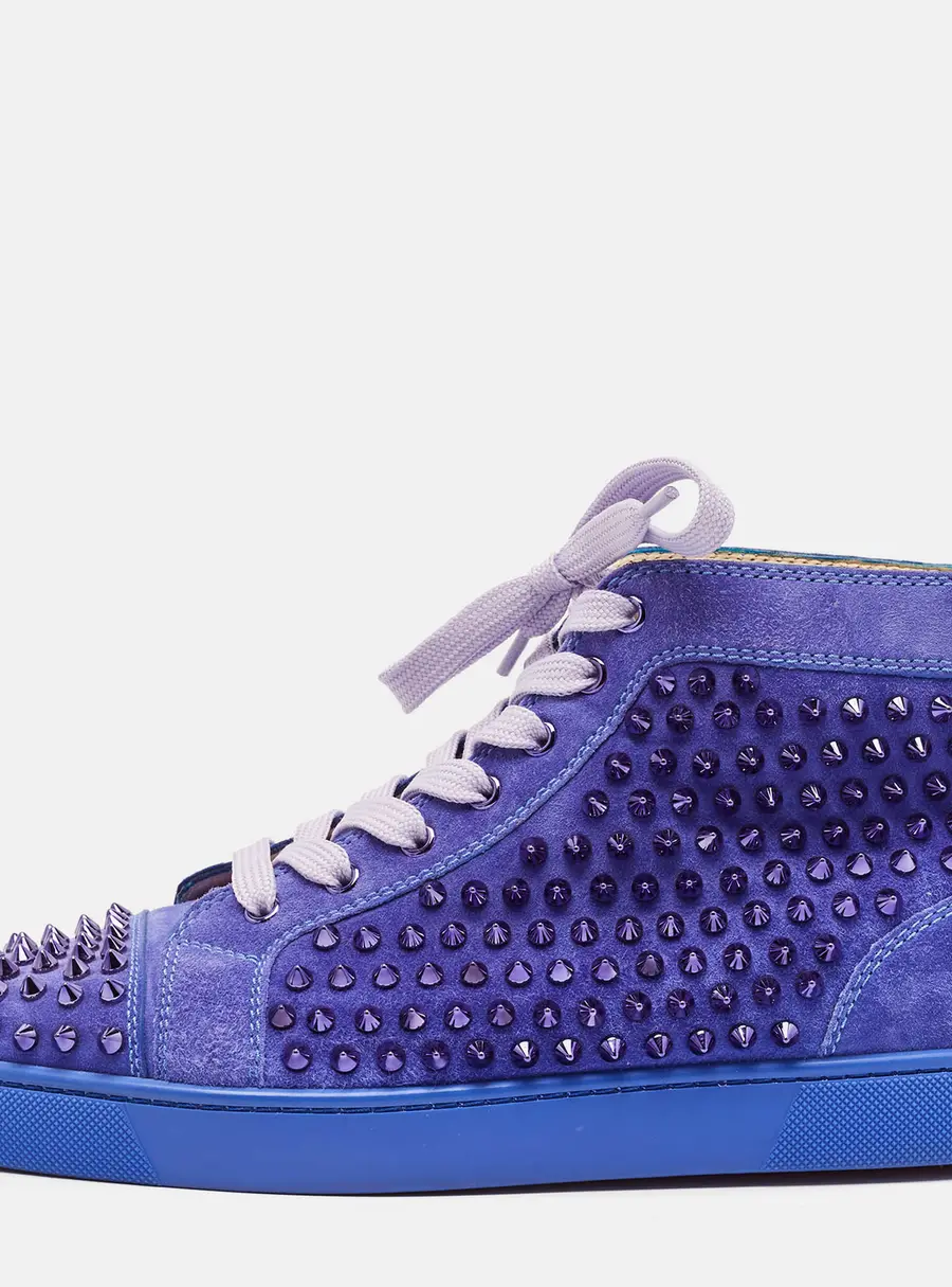 Christian Louboutin Louis Spikes Size 41.5 Blue Suede High Top Sneakers