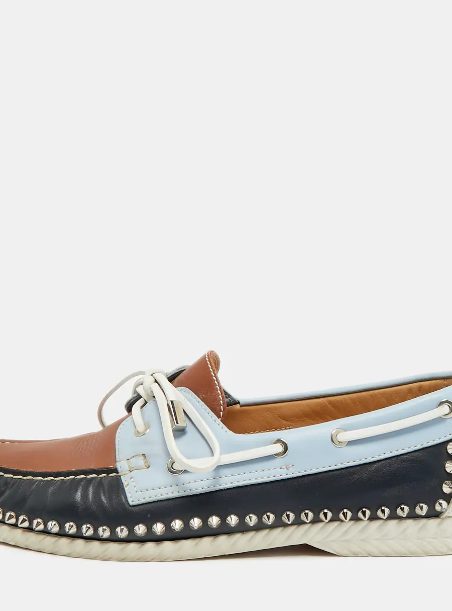 Christian Louboutin Steckel Spike Boat Size 44 Multicolor Leather Slip On Loafers