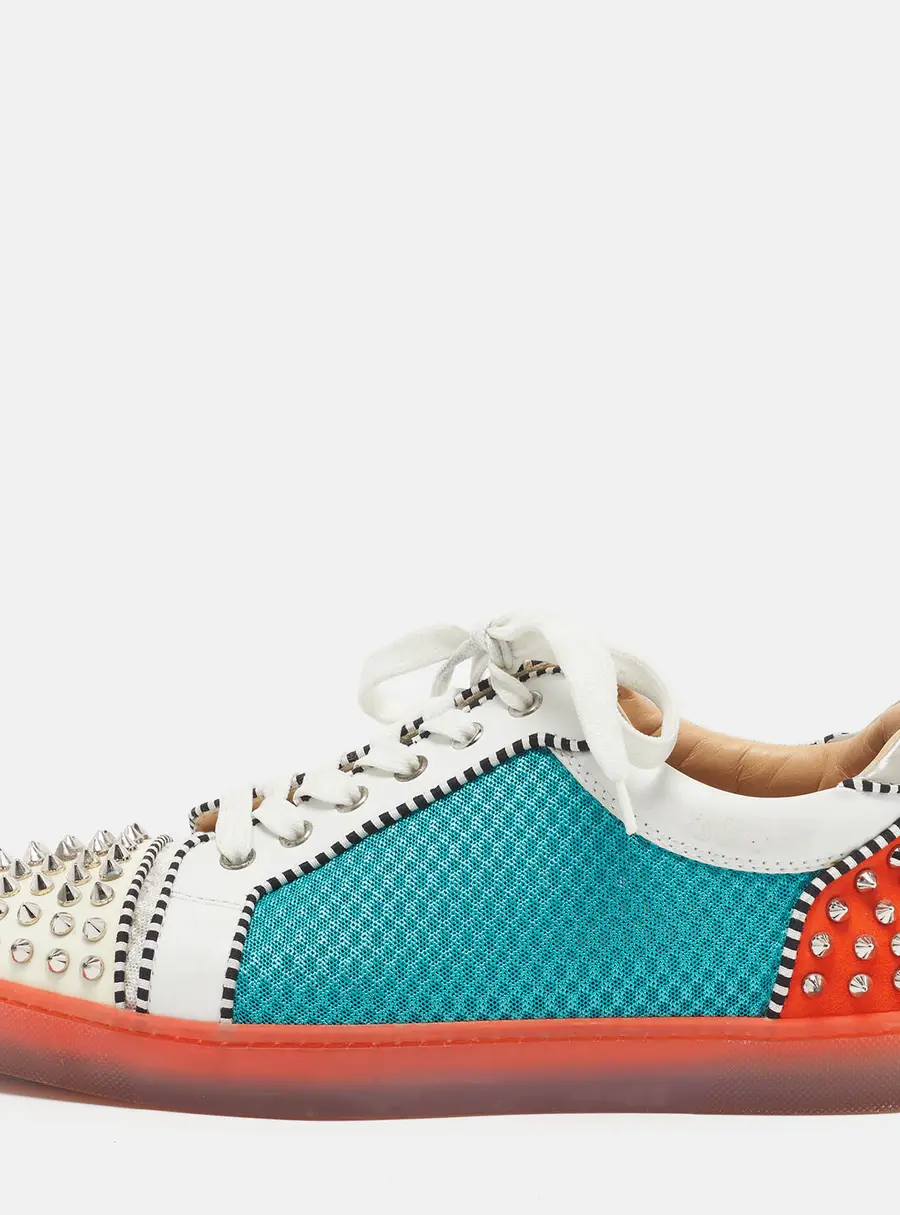 Christian Louboutin Louis Junior Spikes Size 43 Multicolor Mesh and Patent Leather Low Top Sneakers