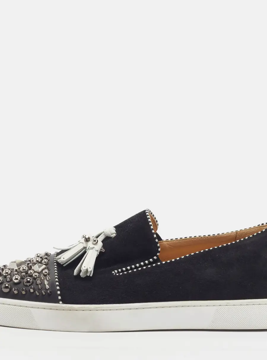 Christian Louboutin Sicilian Size 46 Blue Suede Tessel Slip On Sneakers