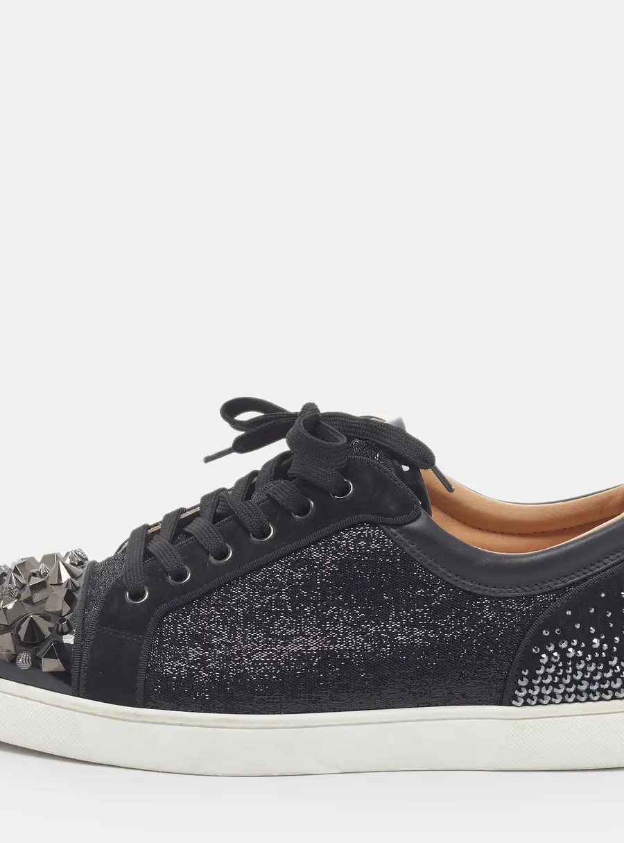 Christian Louboutin Vieira Size 44 Black Lurex Fabric and Suede Lace Up Sneakers