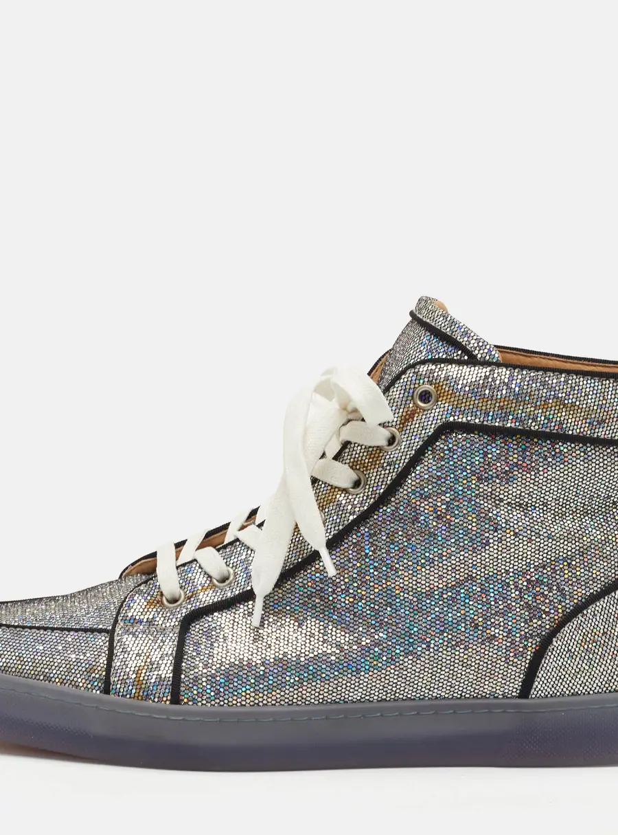 Christian Louboutin Orlato Size 44.5 Silver Glitter Disco Ball Rantus High Top Sneakers