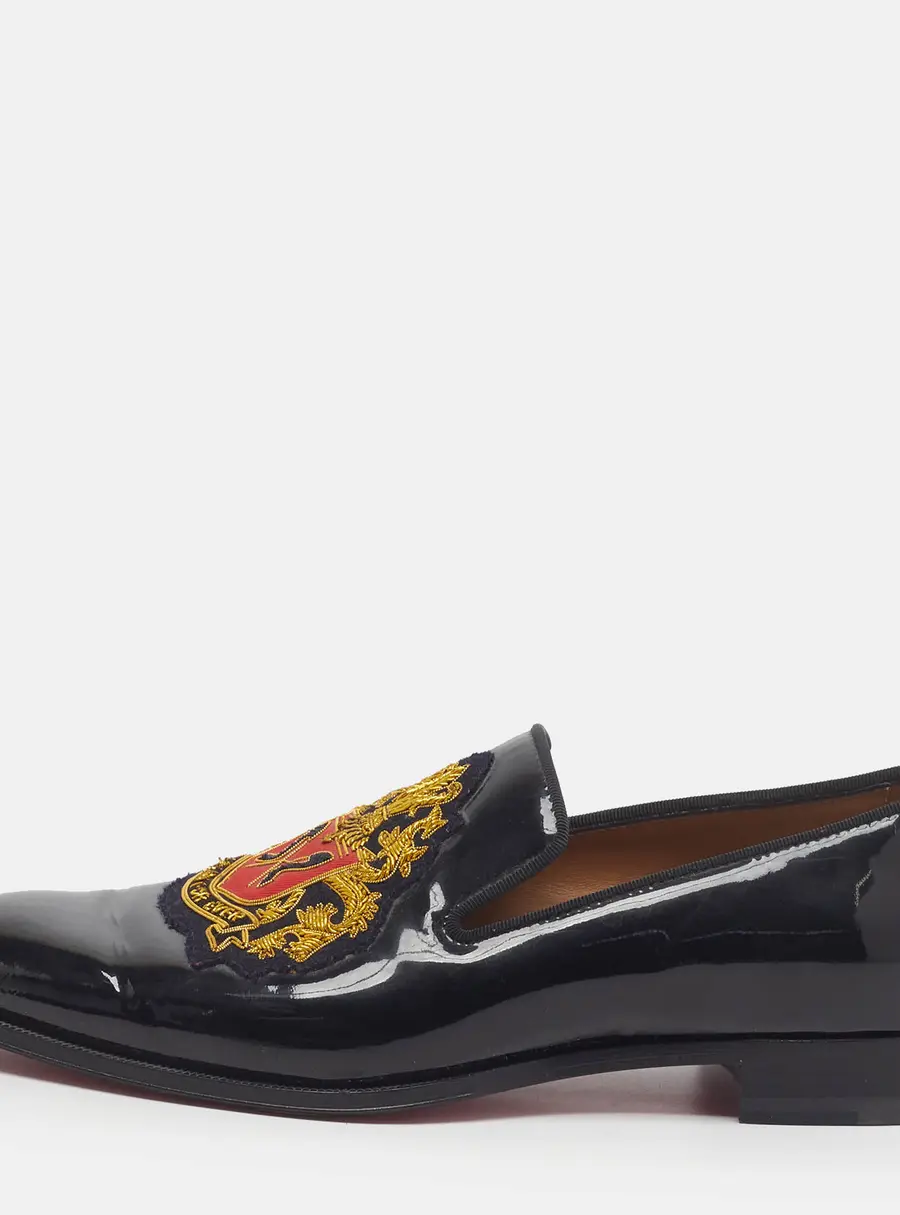 Christian Louboutin Loubi Forever Size 39 Black Patent Leather Embroidered Loafers