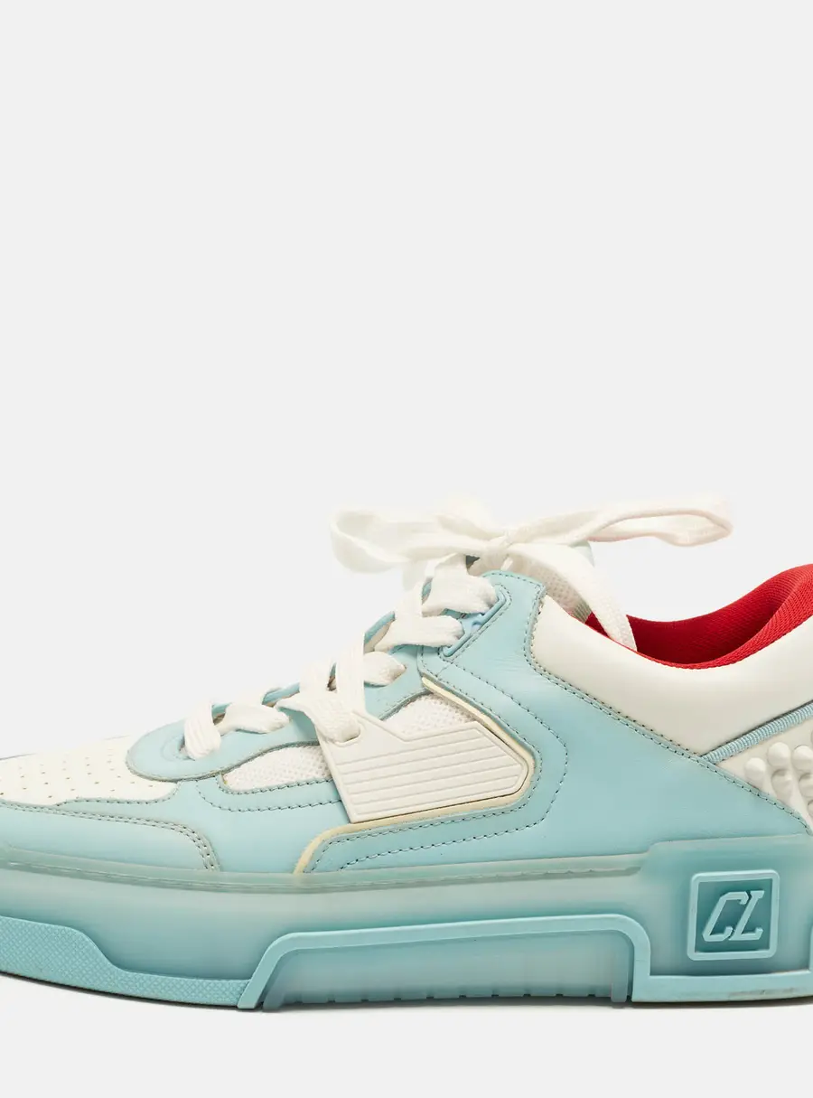 Christian Louboutin Astroloubi Donna Size 40 White/Light Blue Leather and Mesh Lace Up Sneakers