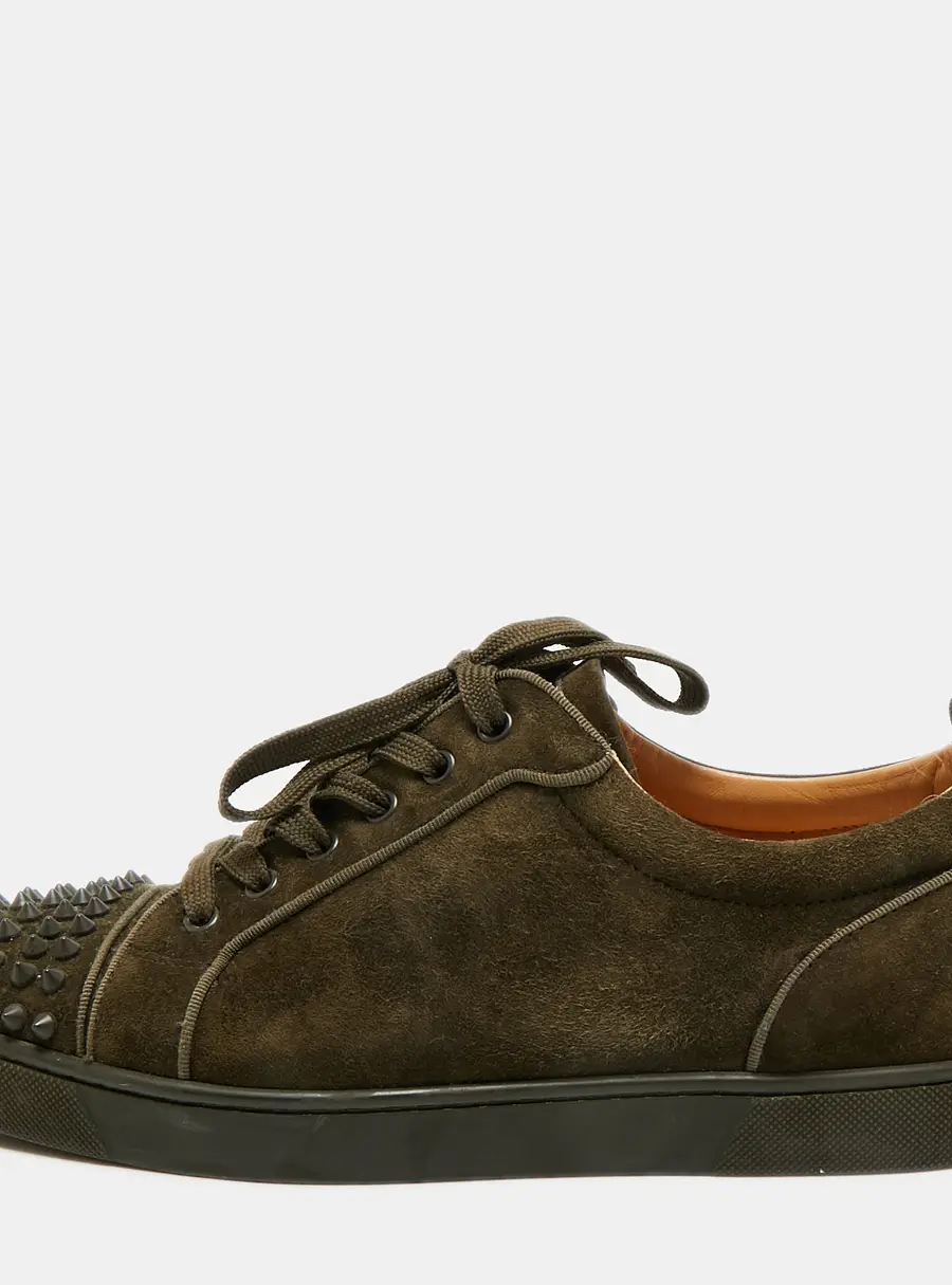 Christian Louboutin Louis Junior Spikes Size 43 Green Suede Lace Up Sneakers
