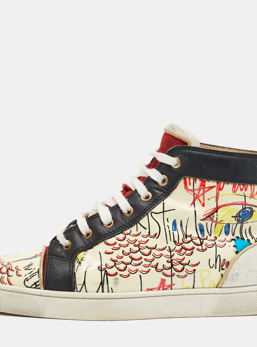 Christian Louboutin Louis Orlato Size 41 Multicolor Graphics Leather and Patent High Top Sneakers