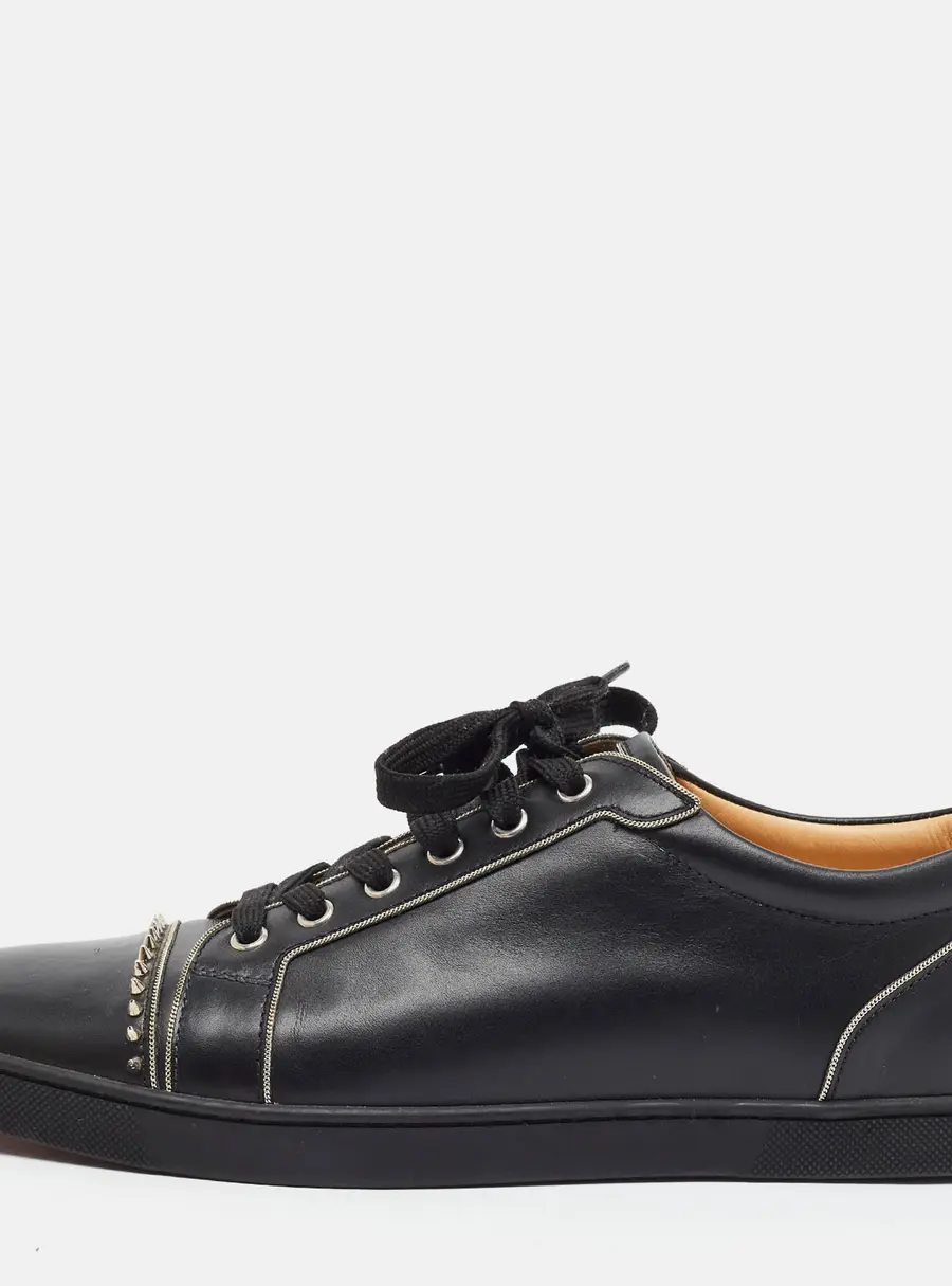 Christian Louboutin Louis Junior Spikes Size 43 Black Leather Lace Up Sneakers
