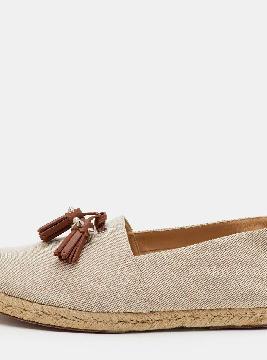 Christian Louboutin Tassel Size 43 Off White Canvas Slip On Espadrille