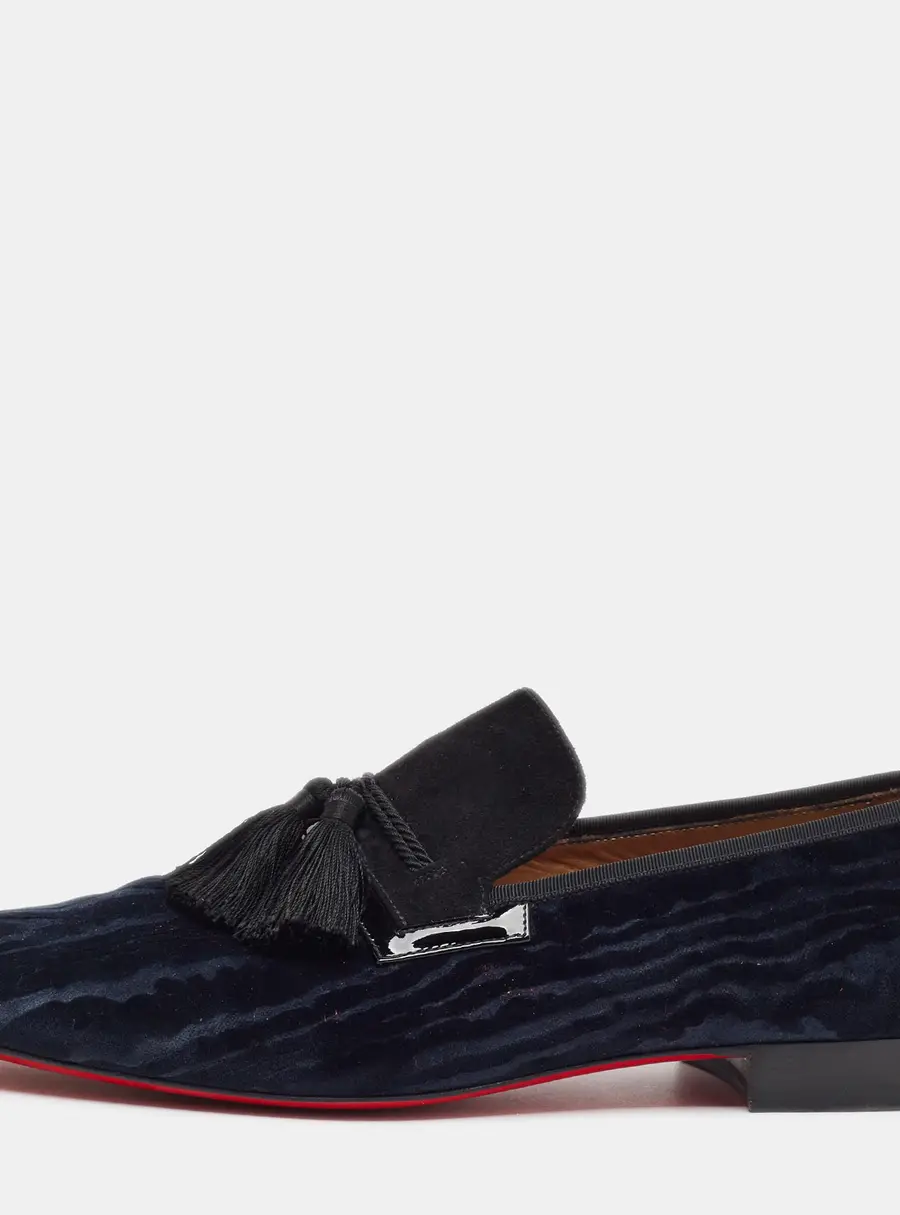 Christian Louboutin Dandelion Size 44.5 Navy Blue/Black Suede and Velvet Smoking Loafers