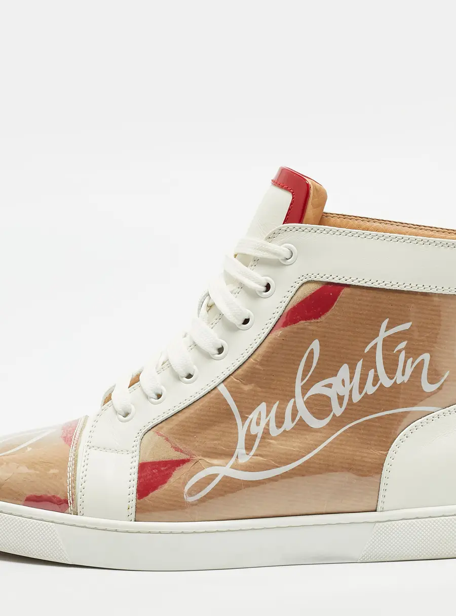 Christian Louboutin 2018 Louis Flat "Loubi Kraft" Size 41 Transparent/White Leather and PVC High Top Sneakers