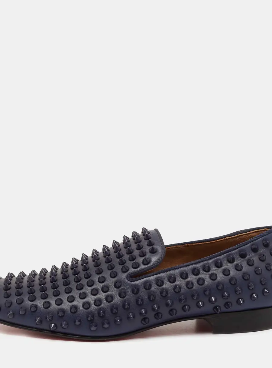 Christian Louboutin Navy Blue Leather Dandelion Spike Smoking Slippers Size 40