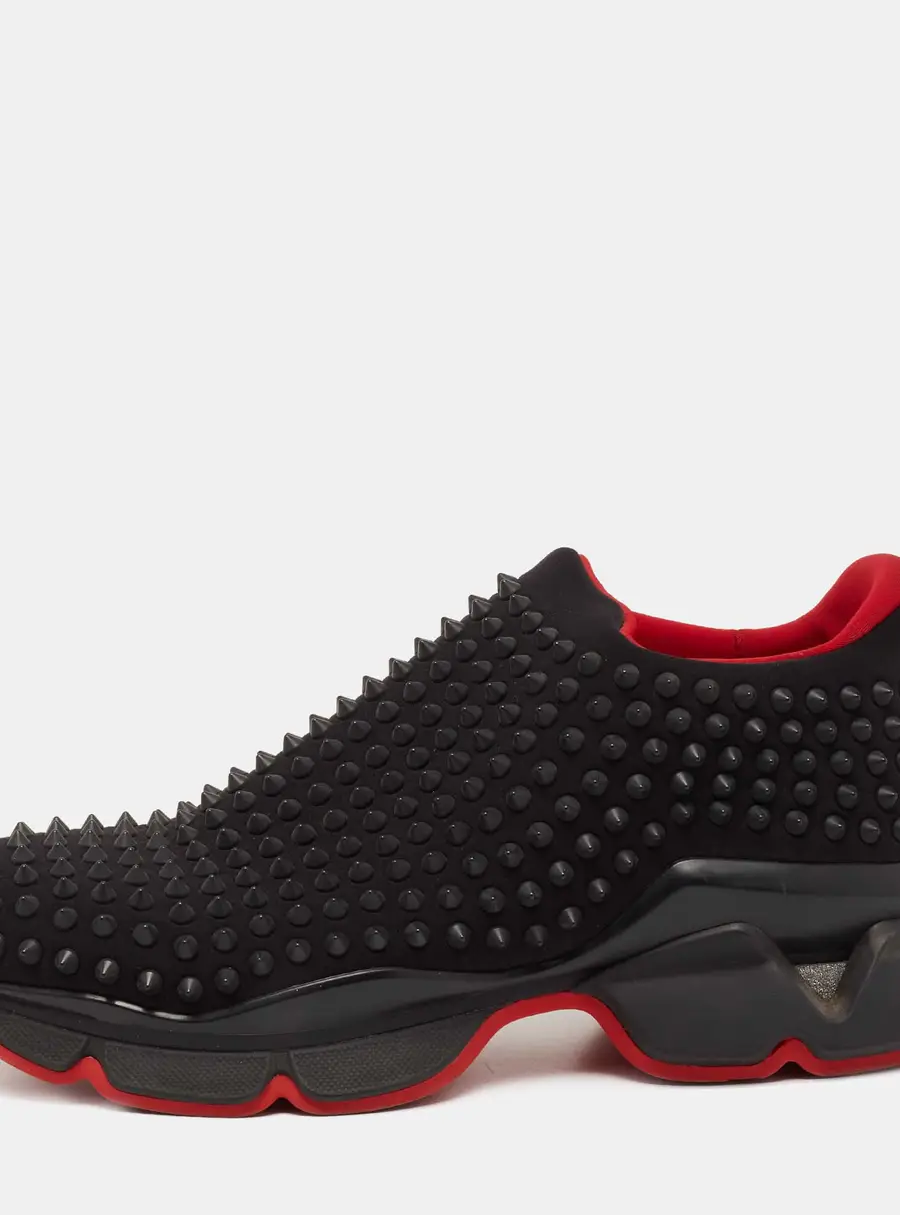 Christian Louboutin Black Stretch Fabric Spike Sock Slip On Platform Sneakers Size 40.5