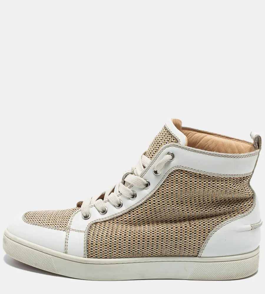 Christian Louboutin Beige/White Woven Fabric and Leather Rantus Orlato High Top Sneakers Size 40
