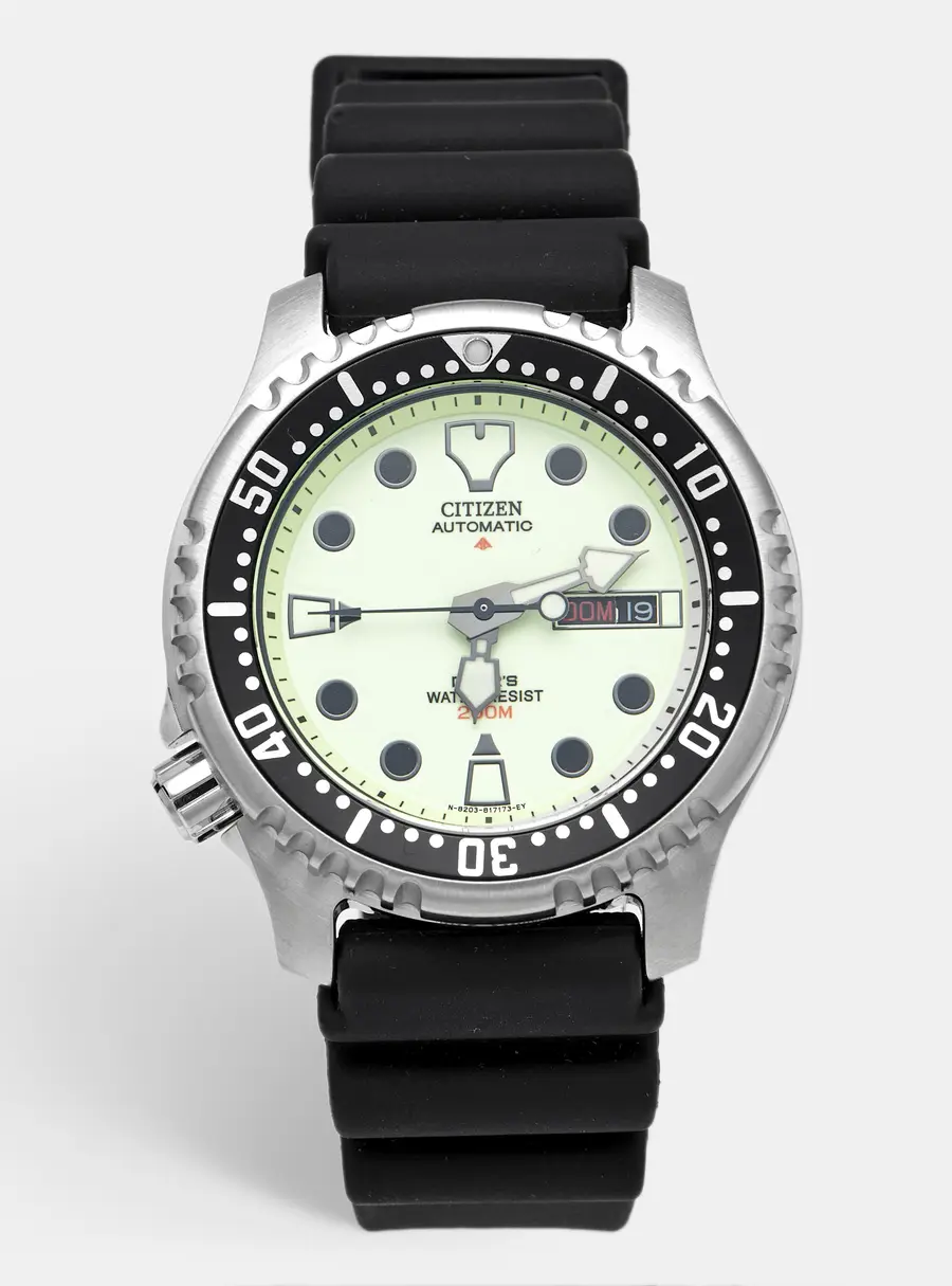 Citizen Promaster NY0040-09W Luminous Green Dial Stainless Steel Rubber Men's Wristwatch 42 mm