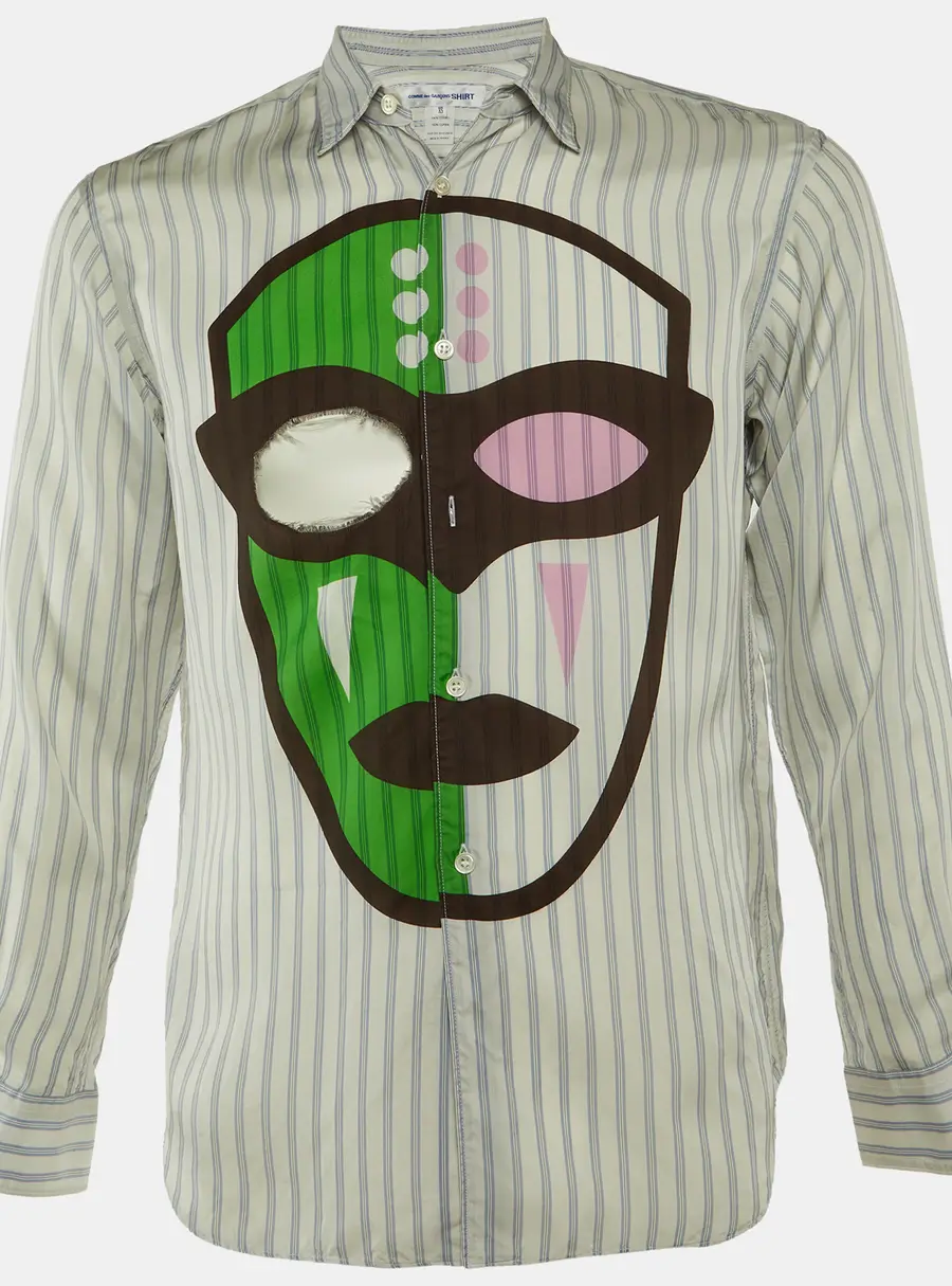 Comme des Garcons Shirt Light Blue Striped Cut-Out Mask Shirt XS
