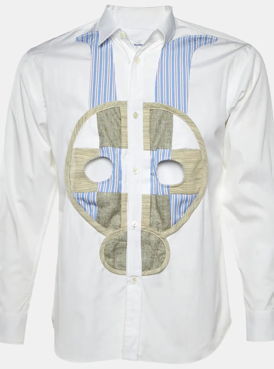 Comme des Garcons White Cotton Contrast Skull Detail Shirt XS