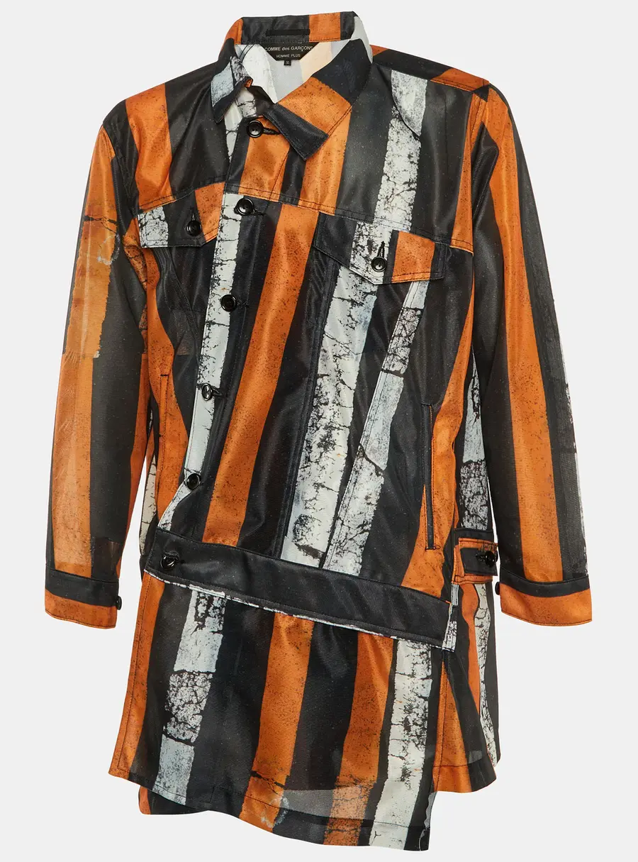Comme des Garcons Homme Plus Multicolor Striped Mesh Long Jaacket M