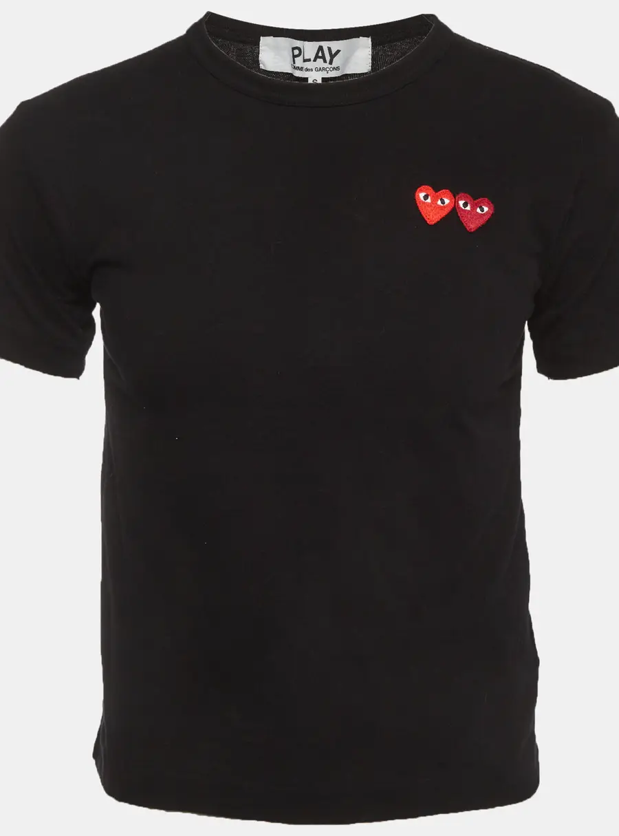 Comme des Garcons Play Black Jersey Heart Embroidered T-Shirt S