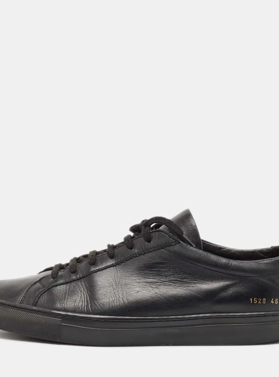 Common Projects Black Leather Achilles Lace Up Sneakers Size 46