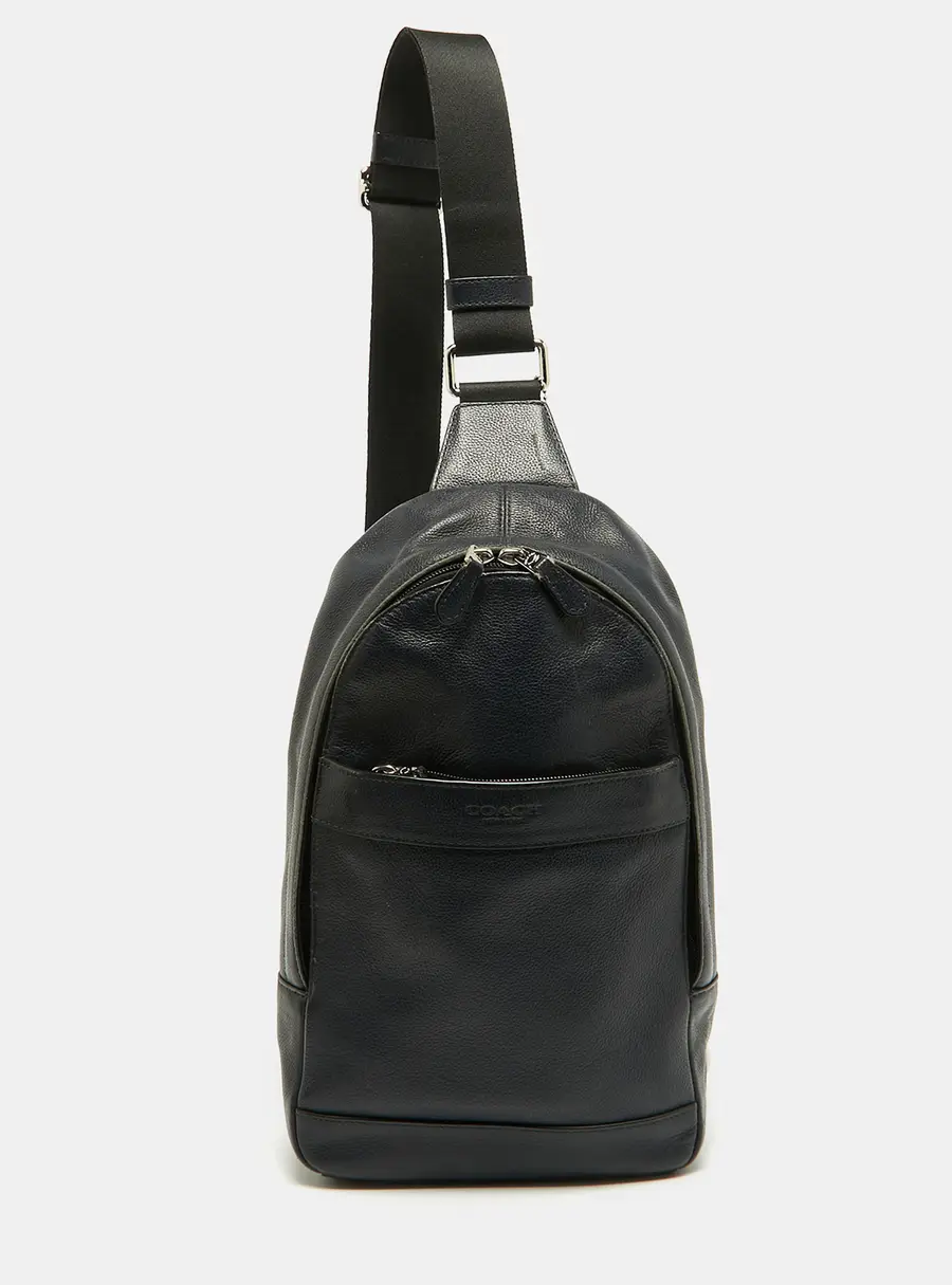 Coach Charles Navy Blue Leather and Mesh Sling Backpack
