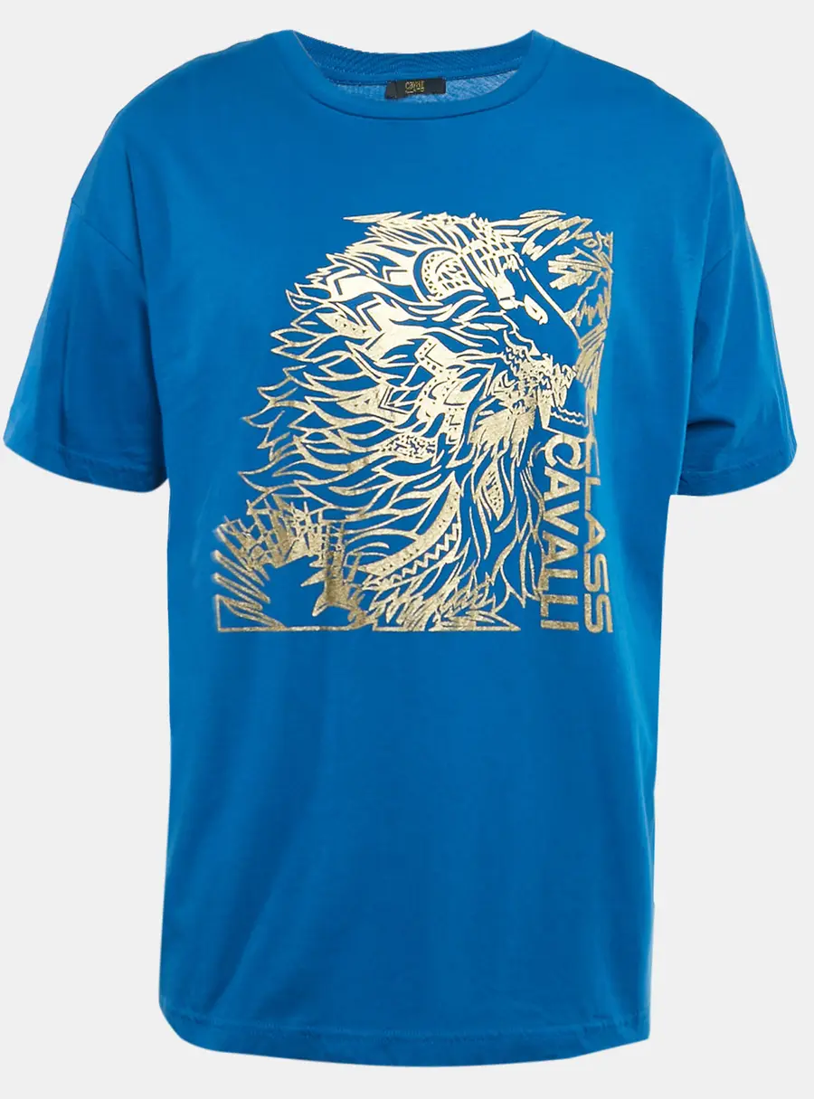 Class by Roberto Cavalli Blue Lion Print Jersey T-Shirt XL