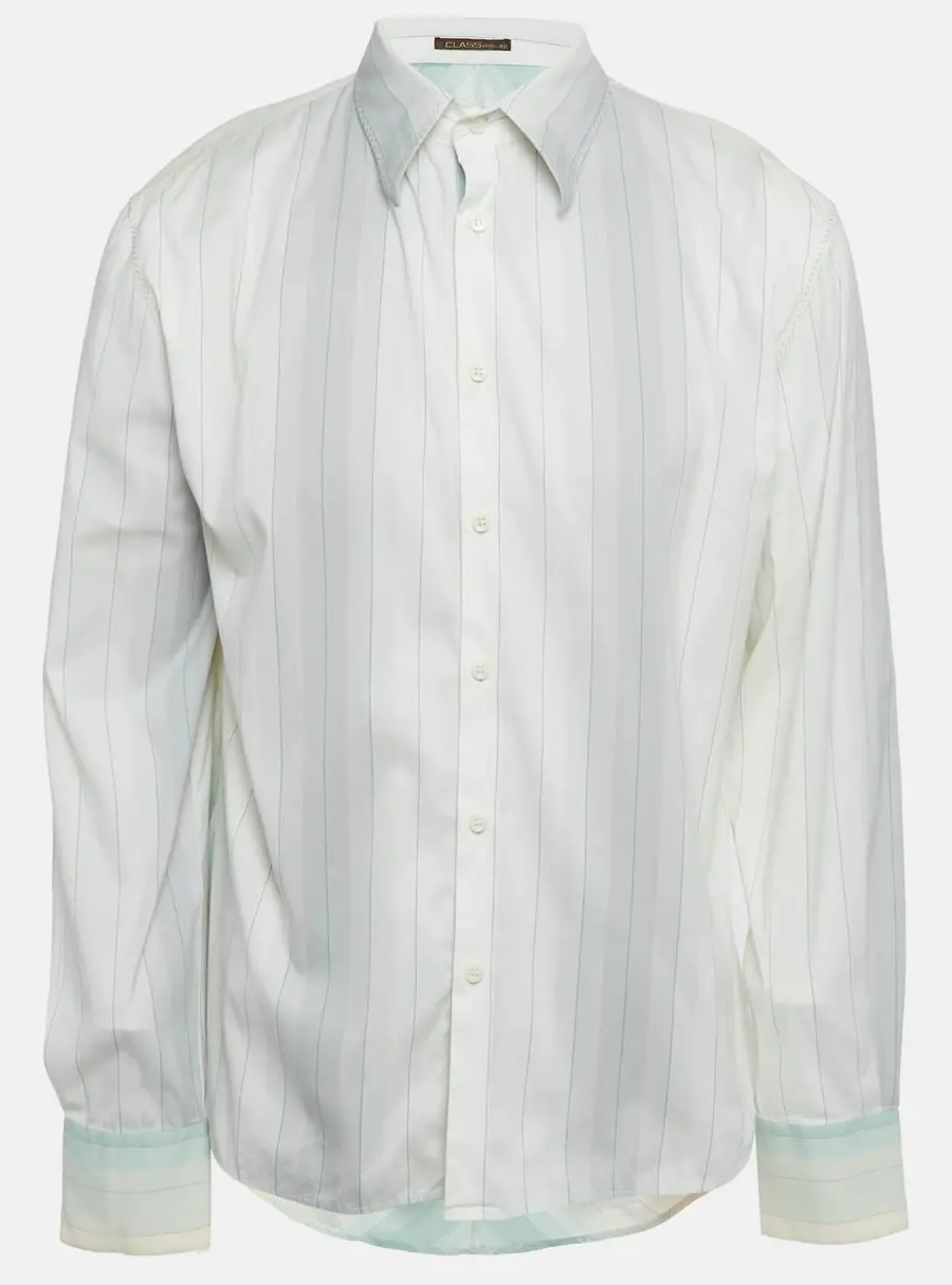 Class by Roberto Cavalli White Stripe Cotton Embroidery Detail Button Front Shirt XXL