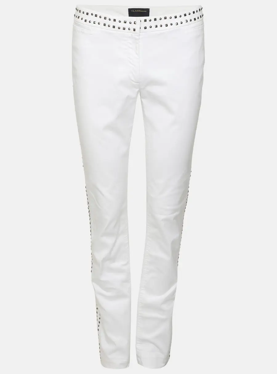 Class by Roberto Cavalli White Stretch Cotton Studded Straight Pants M