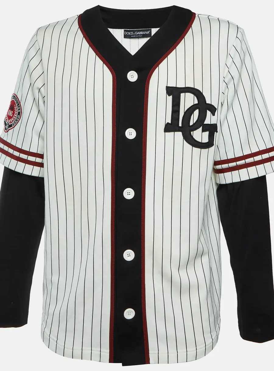 Dolce & Gabbana Monochrome Layered Striped Cotton and Jersey Shirt L