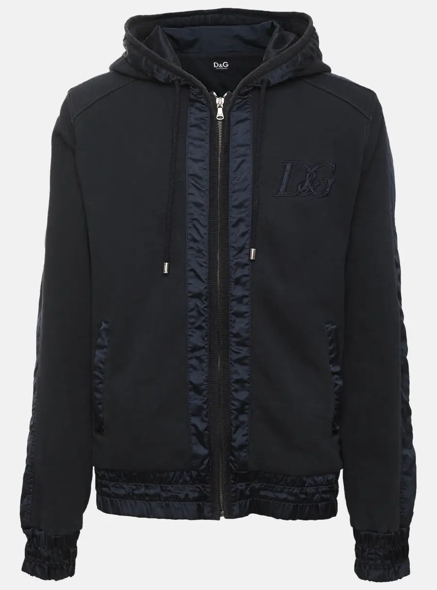 D&G Navy Blue Rib Knit Zip Up Hoodie L