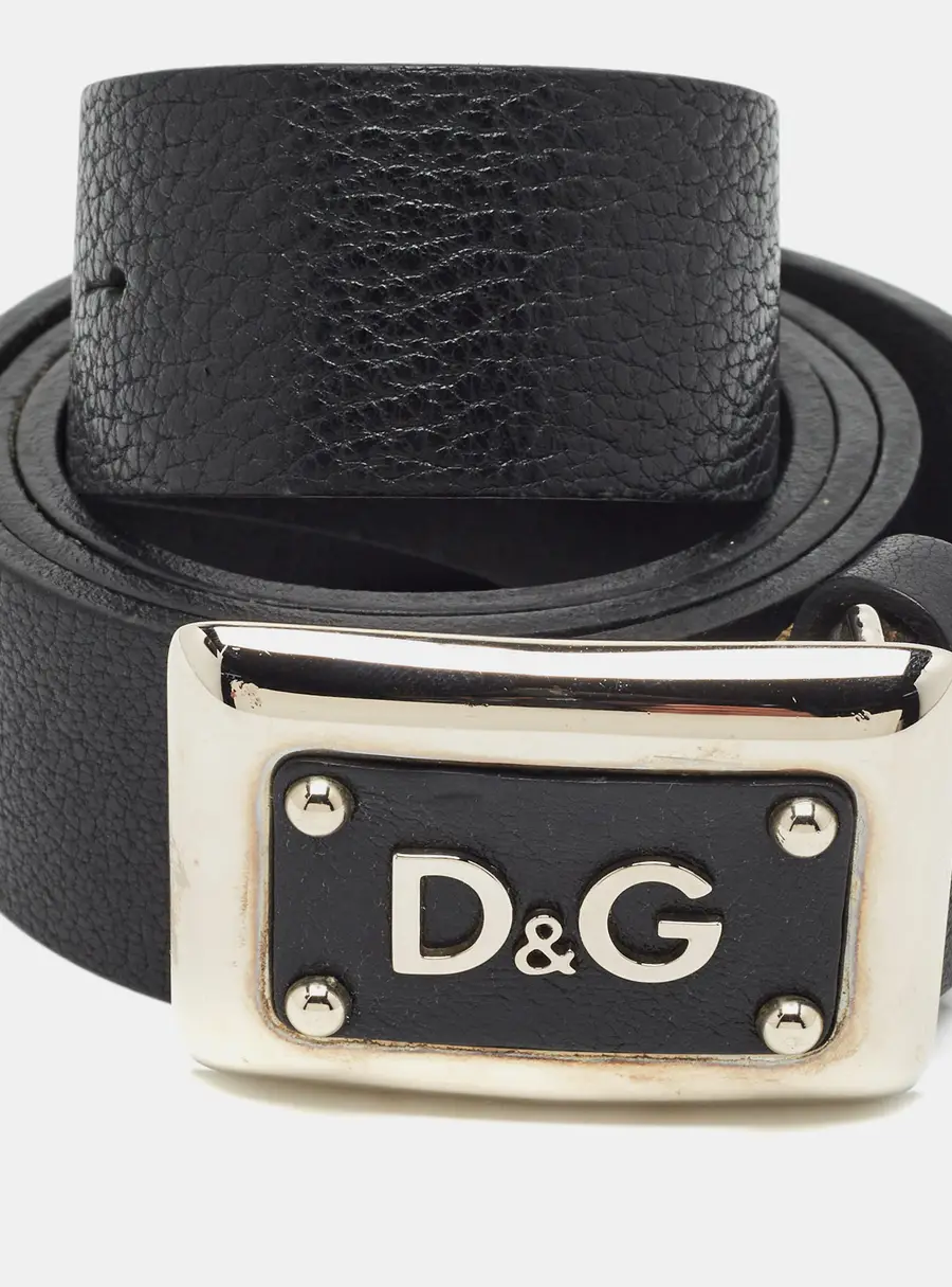 D&G Logo 100 CM Buckle Belt Black Leather
