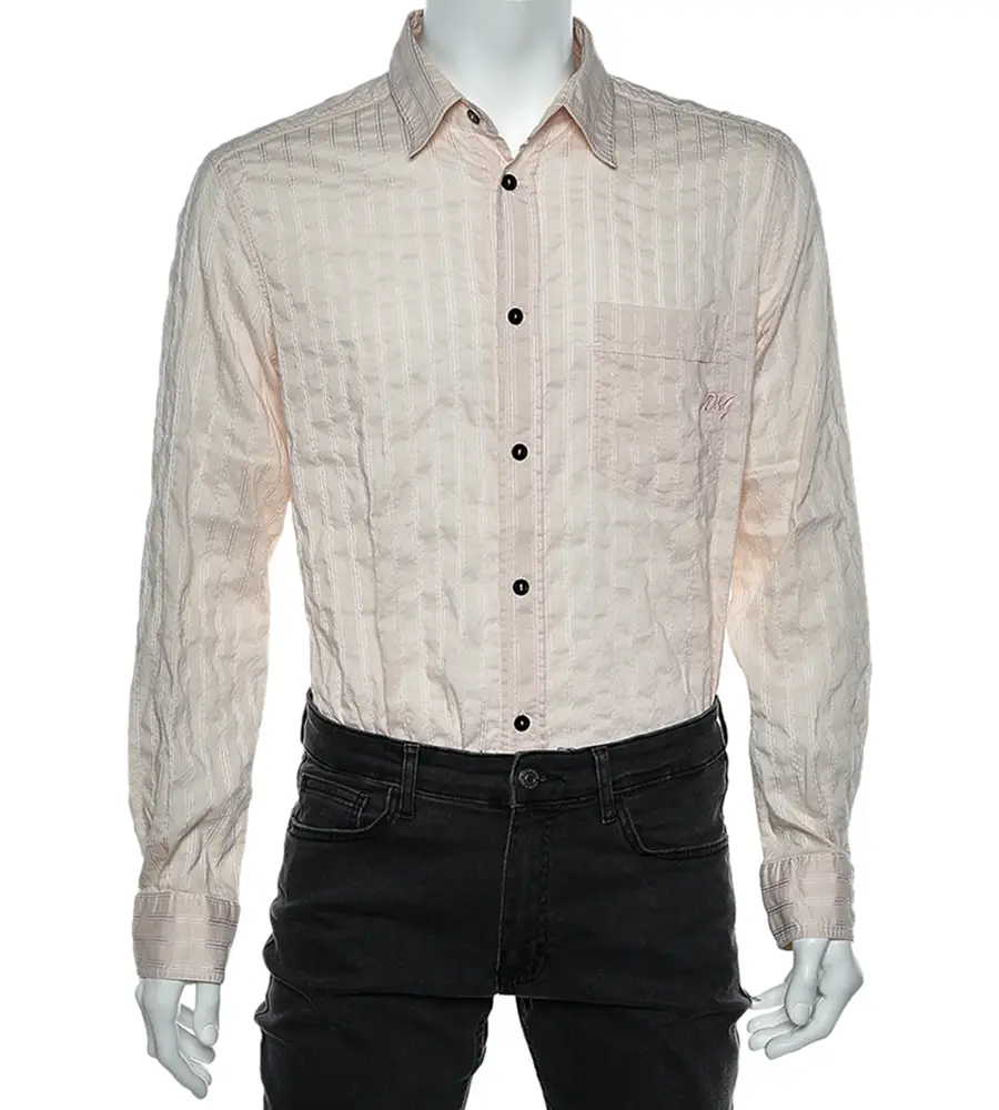 D&G Pink Textured Striped Cotton Button Front Shirt XL