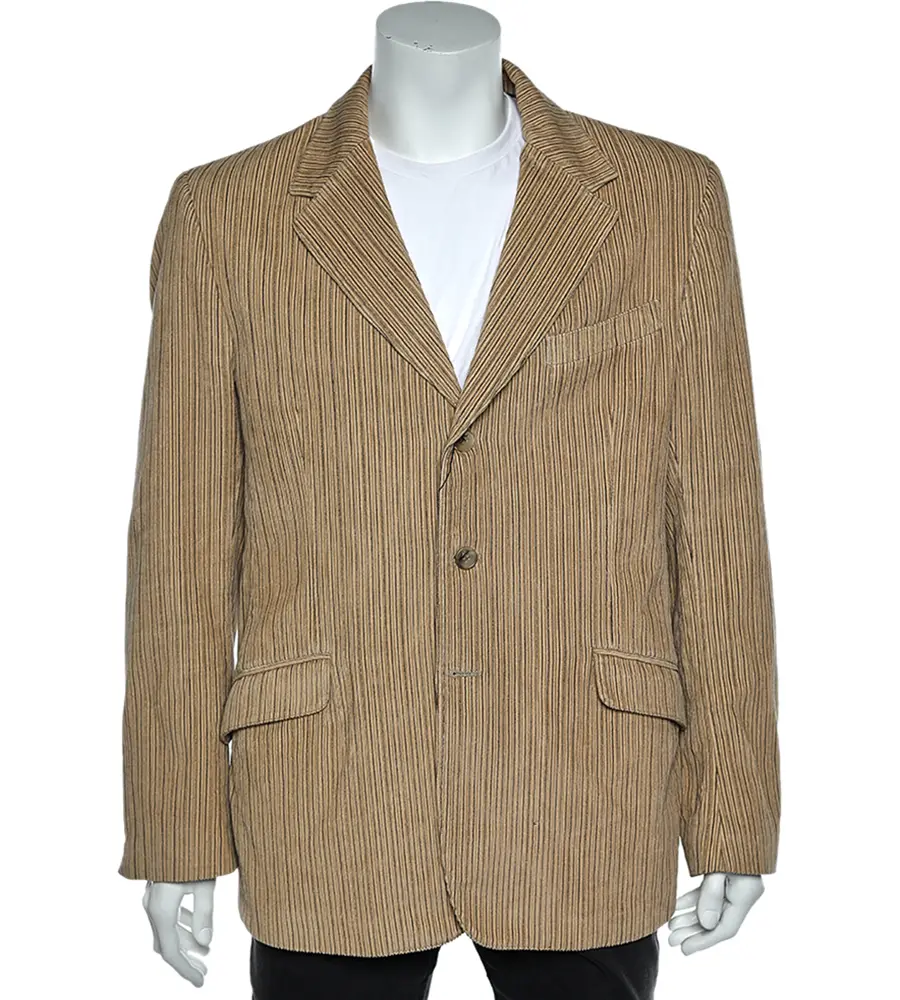 D&G Cream Striped Corduroy Button Front Blazer XXL