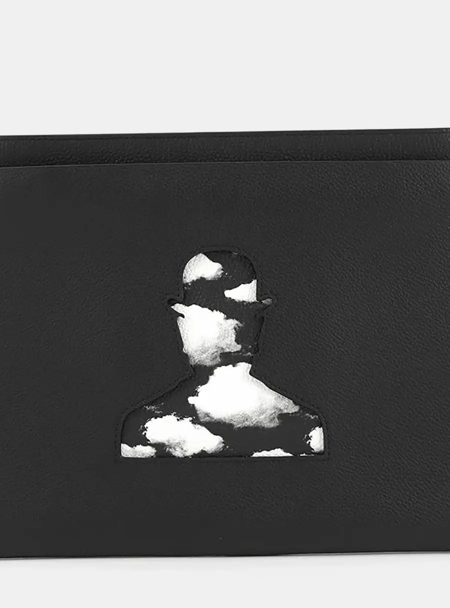 Delvaux Pochette Trompe L'Oeil Black Leather Clutch Bag