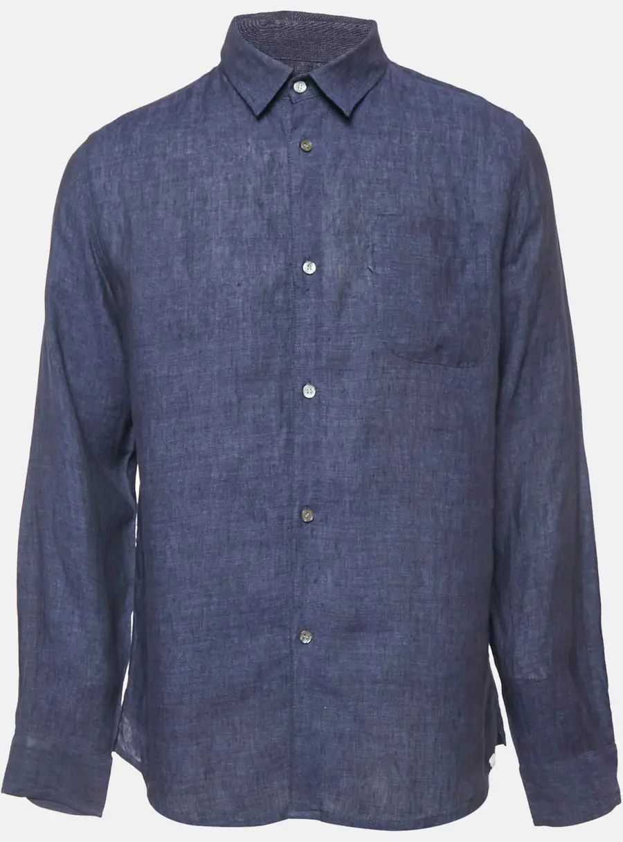 Derek Rose Navy Blue Linen Button Front Shirt M