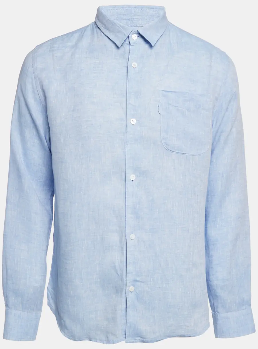 Derek Rose Blue Linen Long Sleeve Shirt M
