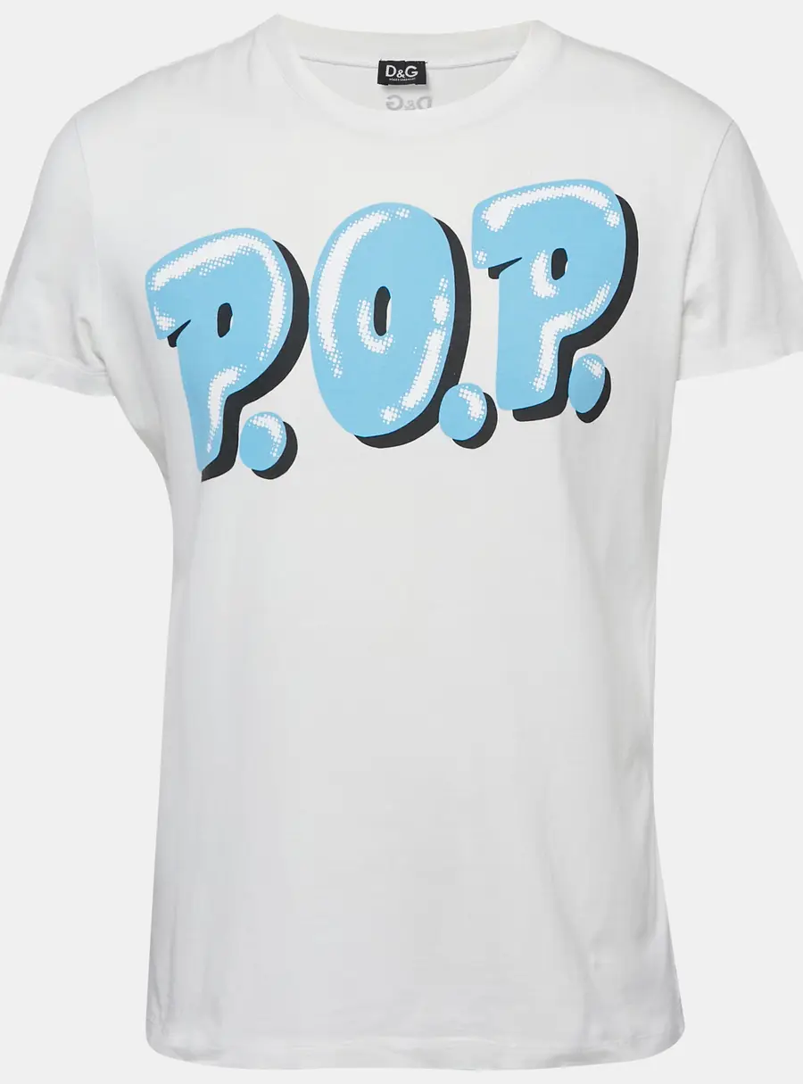 D&G White POP Print Cotton Crew Neck T-Shirt XL