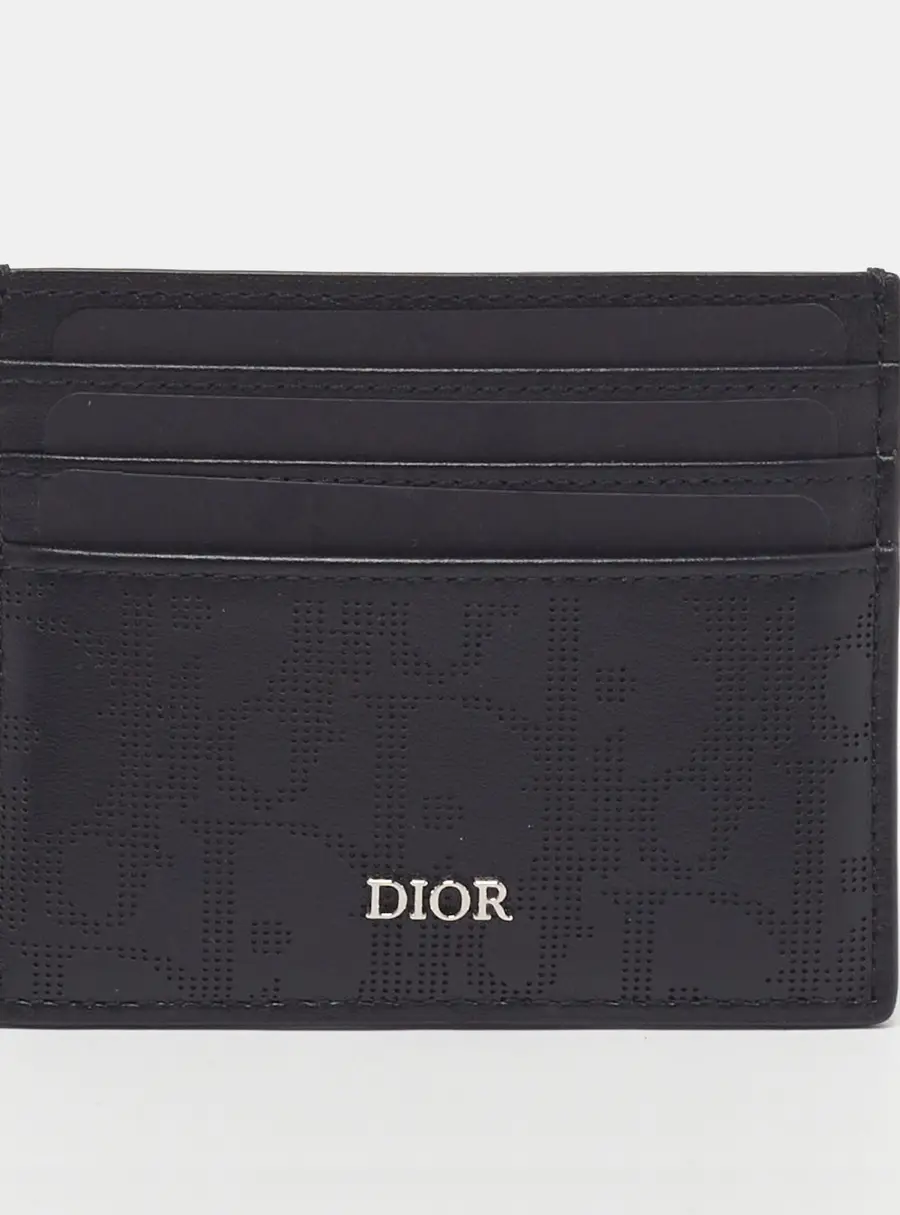 Dior Galaxy Oblique Perforated Black Leather Card Holder
