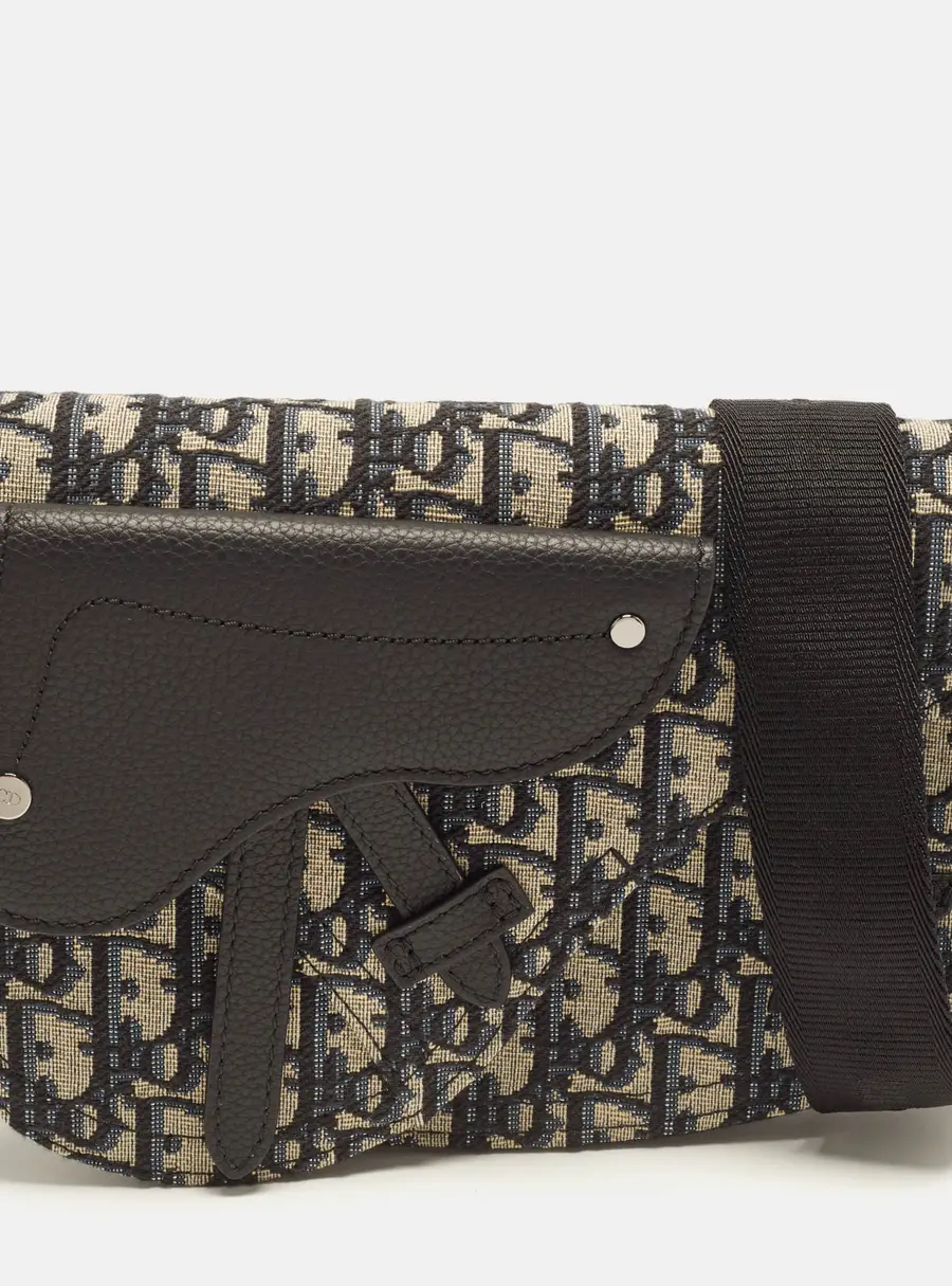 Dior Saddle Navy Blue/Black Oblique Canvas and Leather Pouch Bag