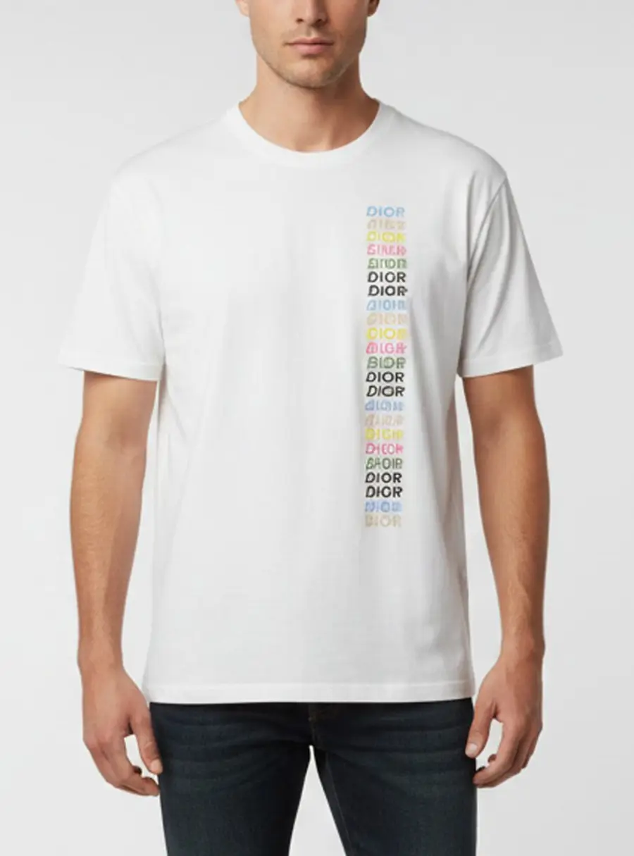 Christian Dior Homme White Logo Print Cotton Knit Crew Neck T-Shirt L
