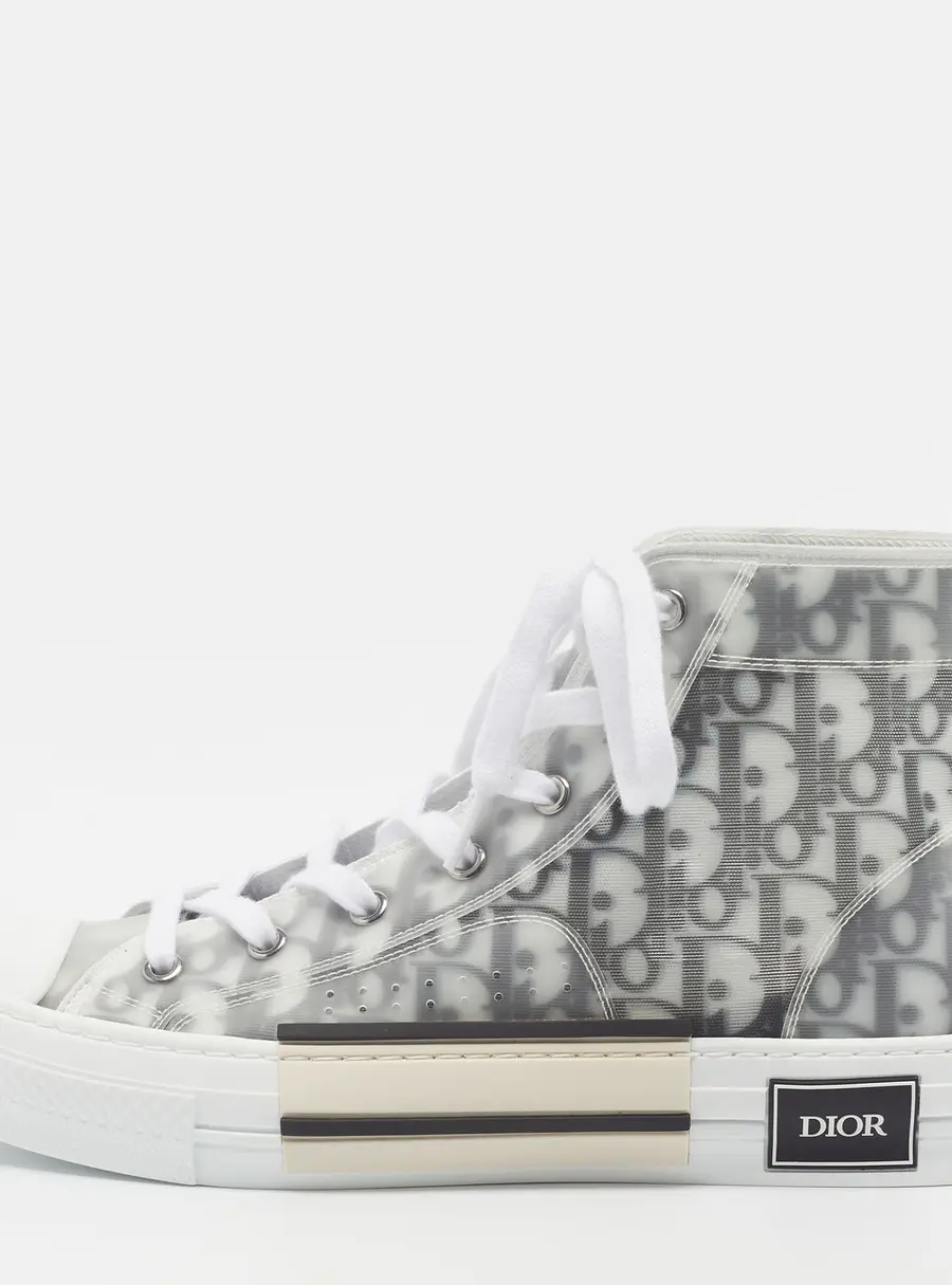 Dior B23 Size 42 White/Black Oblique Mesh and PVC High Top Sneakers
