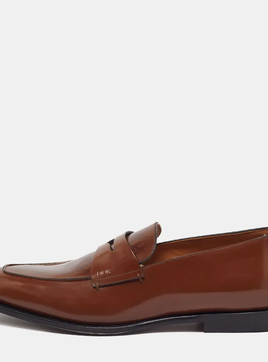 Dior Size 44 Brown Oblique Leather Penny Loafers