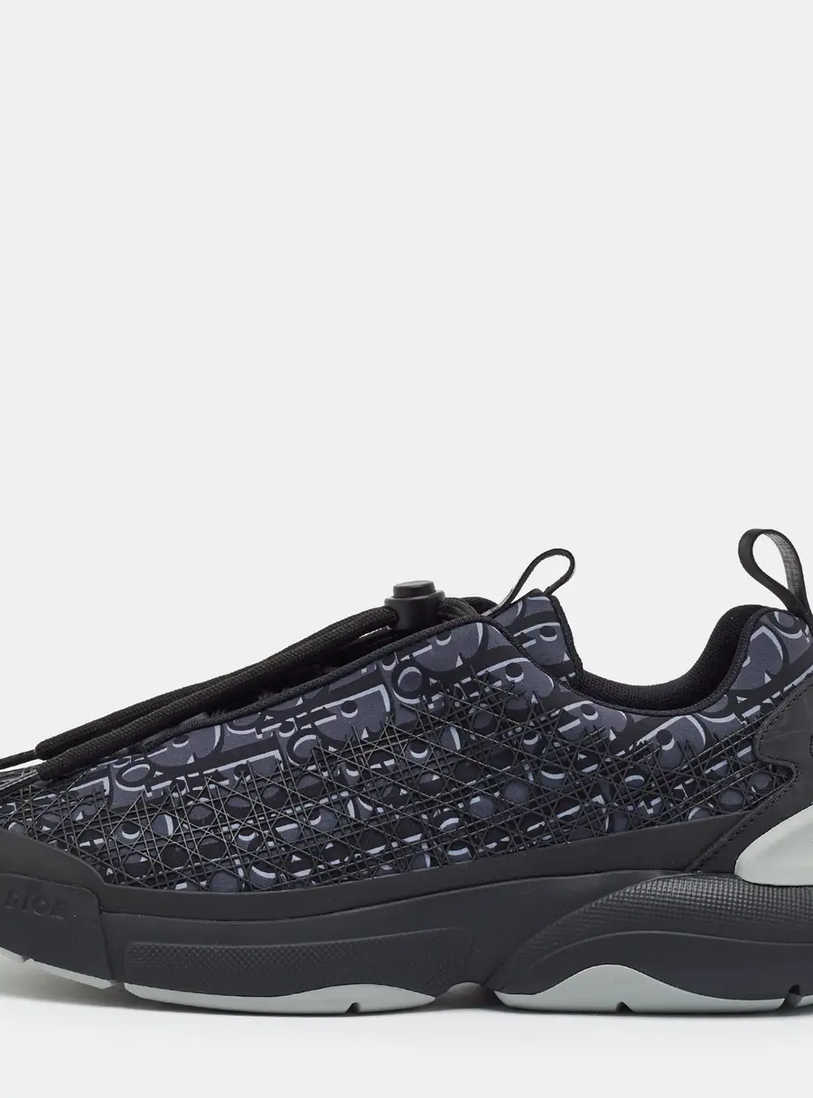 Dior B24 Size 42 Black/Grey Oblique Fabric Lace Up Sneakers