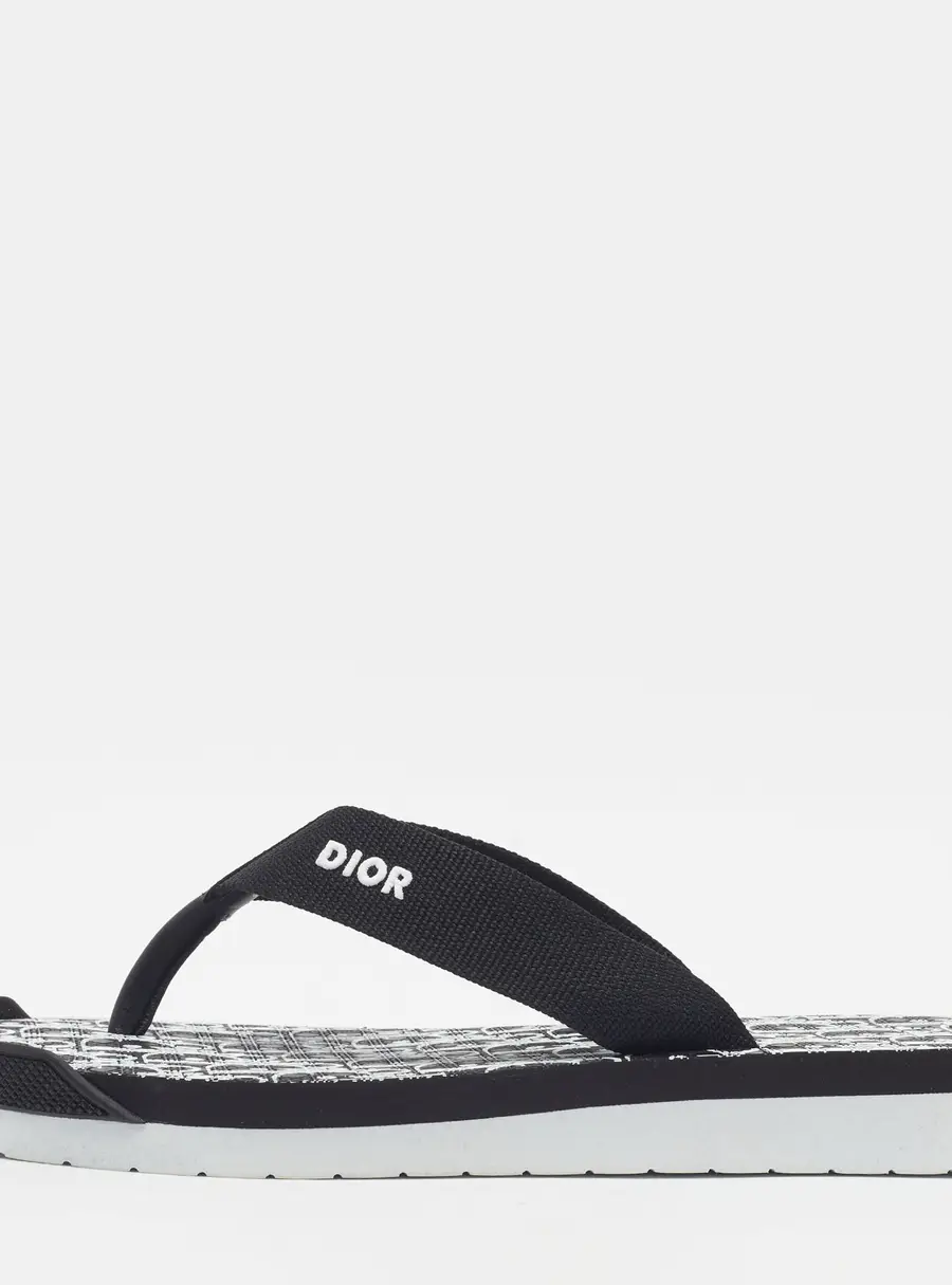 Dior Alpha Size 43 Black Canvas and Leather Thong Flat Sandals